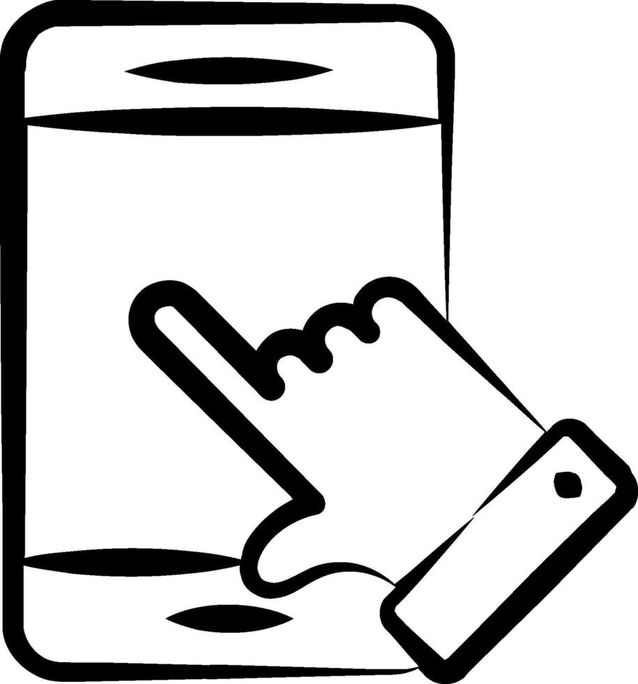 A hand touching a phone with a finger vector
