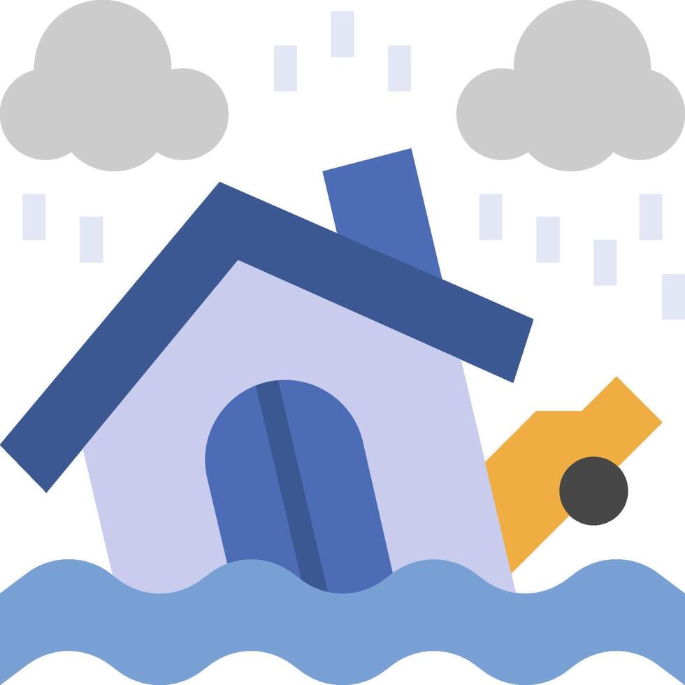 A house is sinking in water with a car on top vector