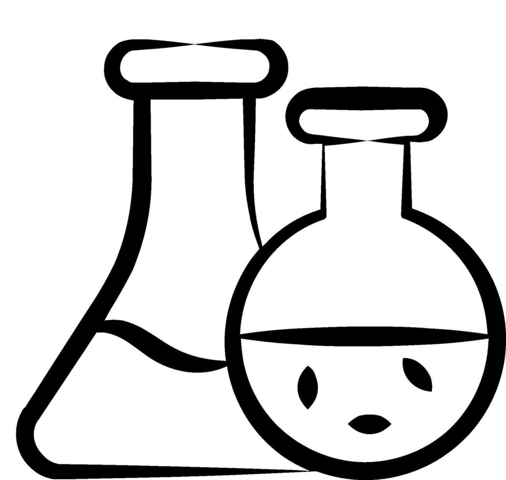 A black and white drawing of a flask and a test tube vector