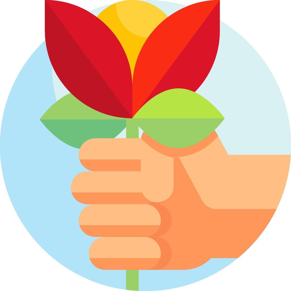 A hand holding a flower in a flat design vector