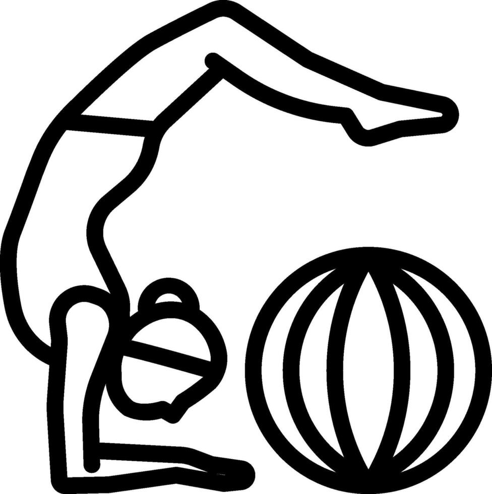 A black and white outline of a woman doing a handstand on a ball vector