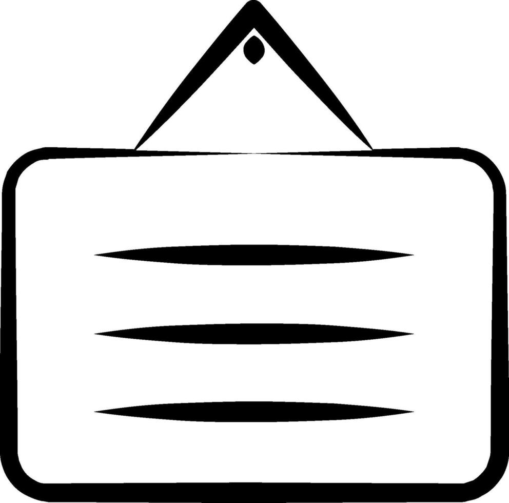 A black and white icon of a sign vector
