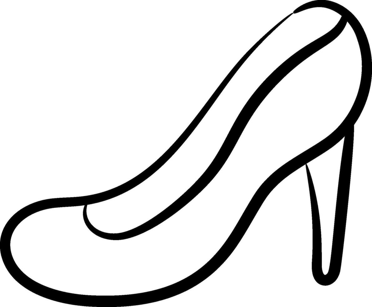 A black and white drawing of a high heel shoe vector
