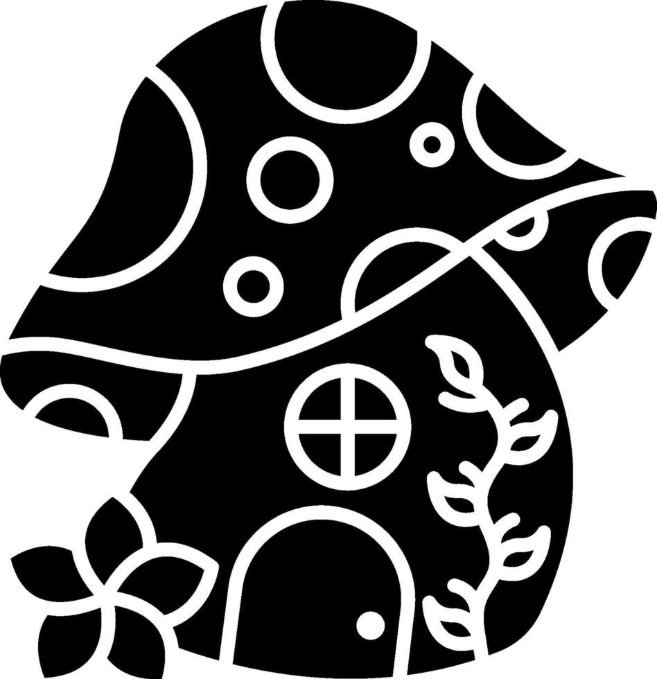 A black and white mushroom house with a flower vector