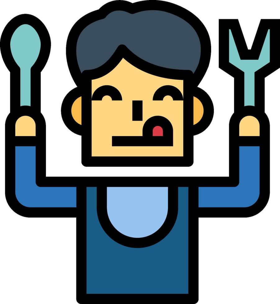 A man holding a fork and spoon with his hands up vector