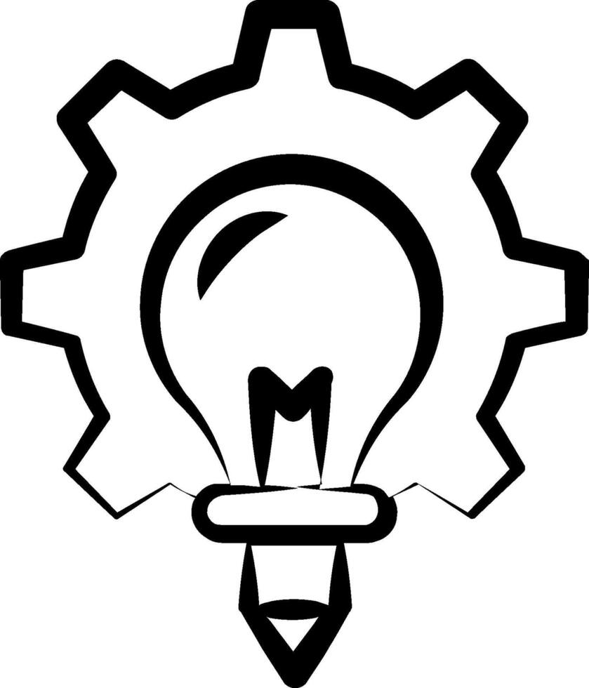 A black and white image of a gearwheel with a light bulb vector