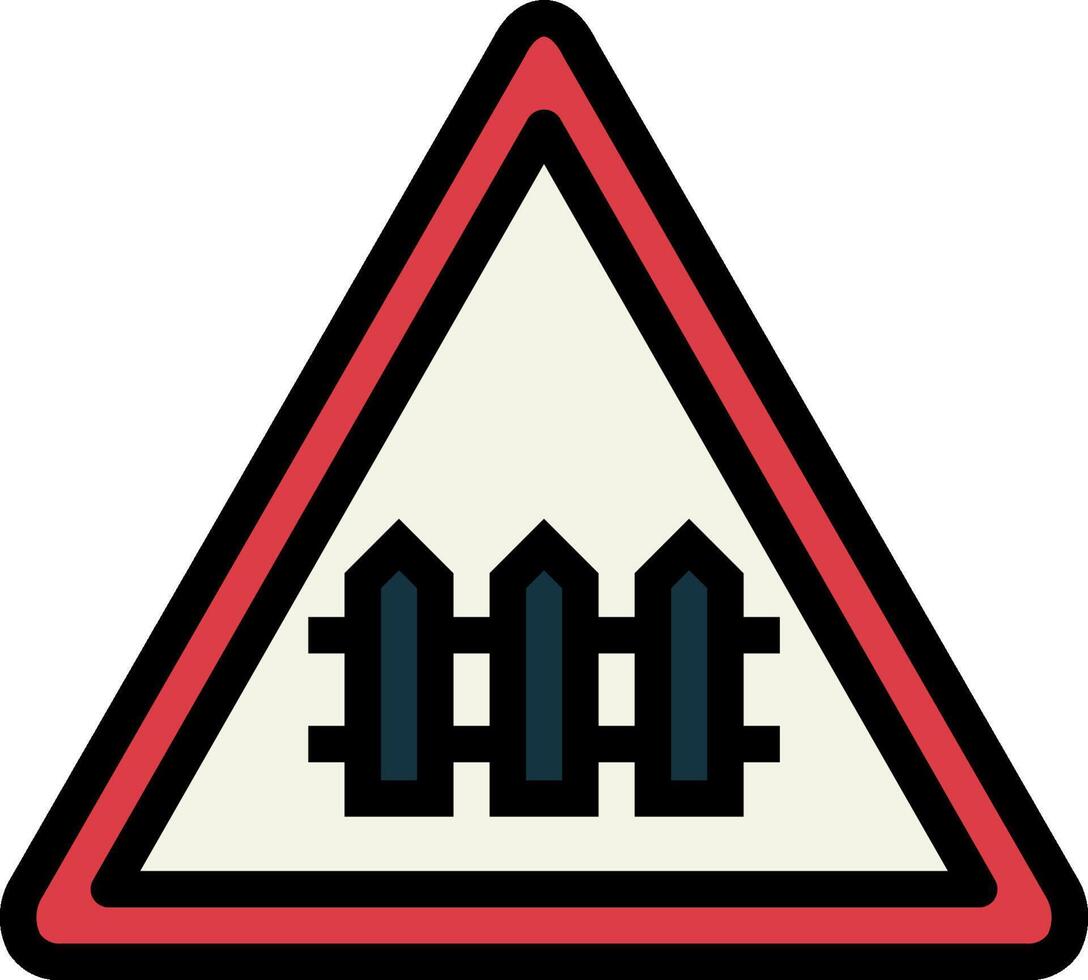 A triangle sign with three black and white fences vector