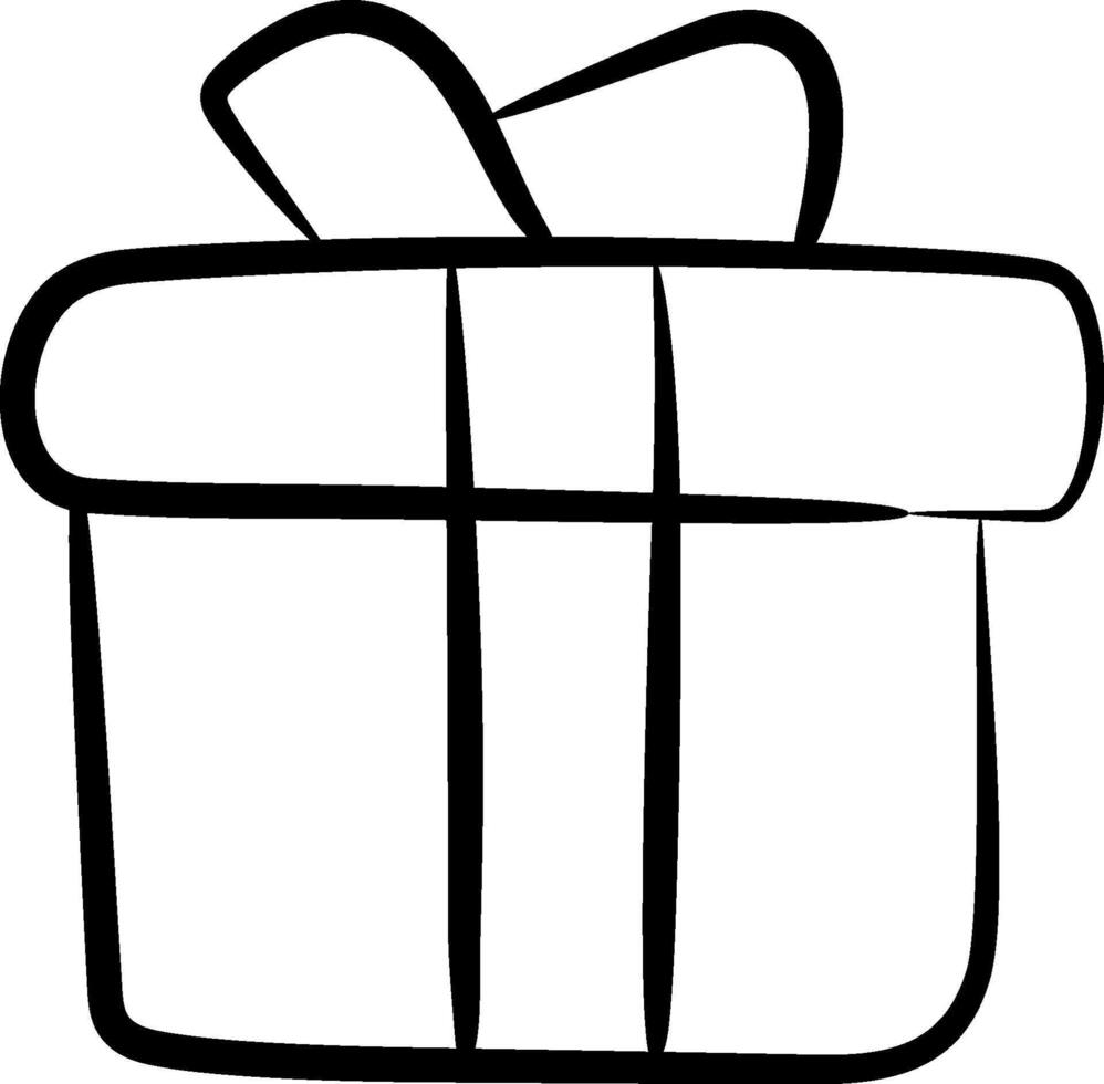 A black and white drawing of a gift box vector