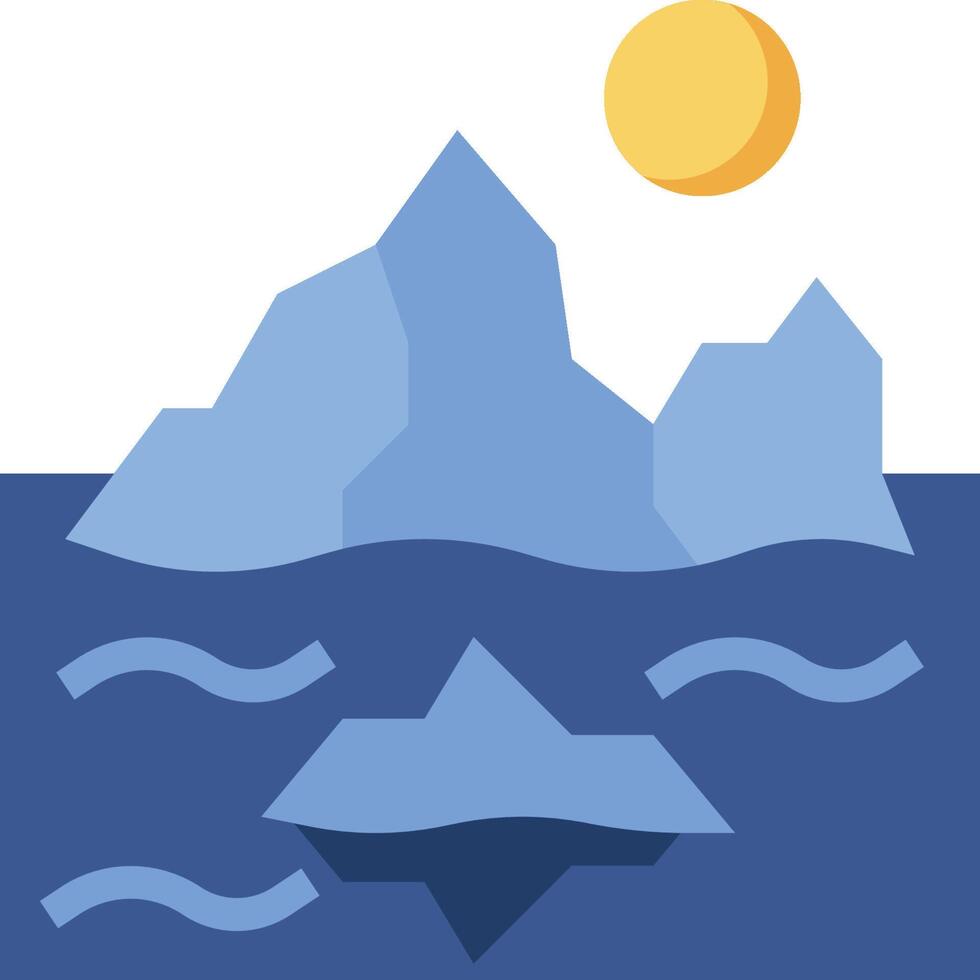 An iceberg floating in the ocean with a sun in the background vector