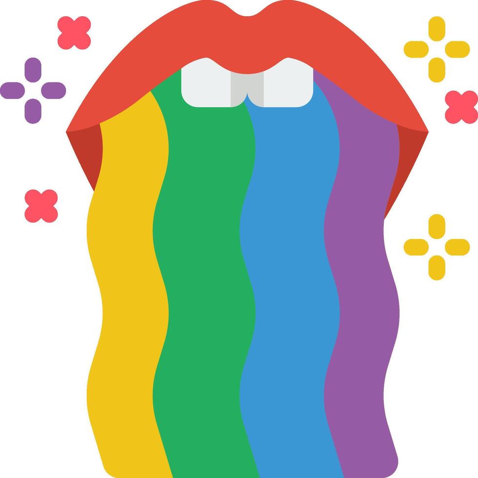 A rainbow colored tongue with flowers and hearts vector
