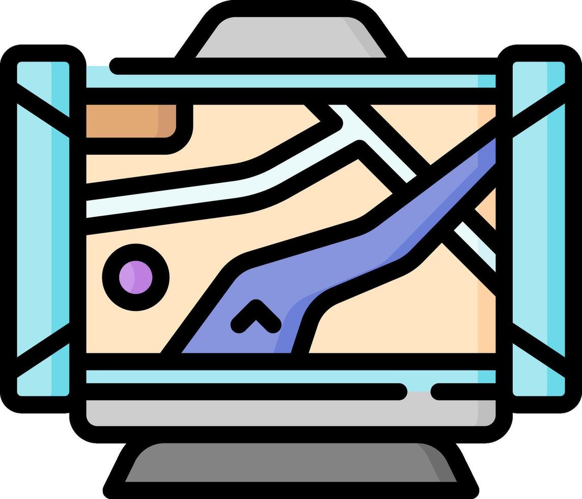 A map on a computer screen with a blue arrow vector