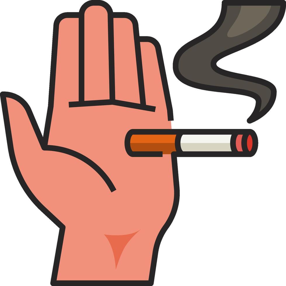 A hand with a cigarette in it and a sign that says stop smoking vector