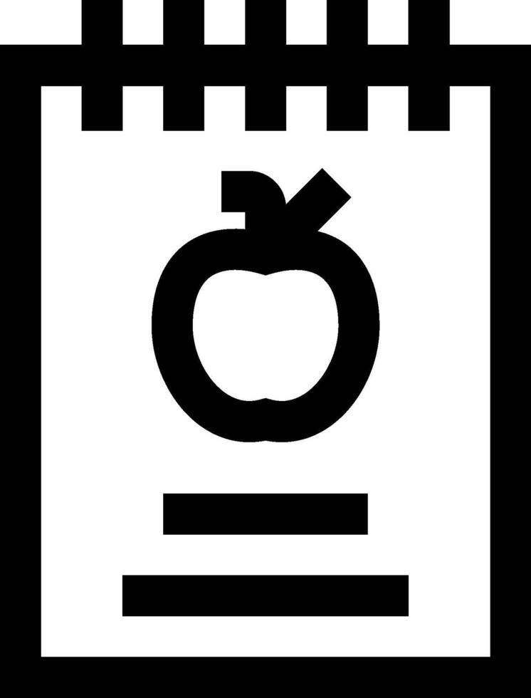 A black and white apple icon on a notepad vector