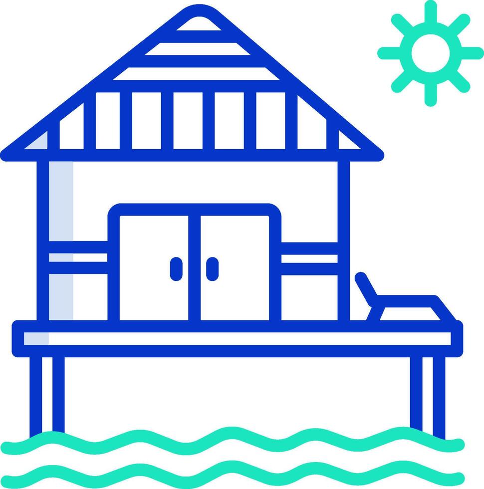 A house on a pier with a sun and a boat vector