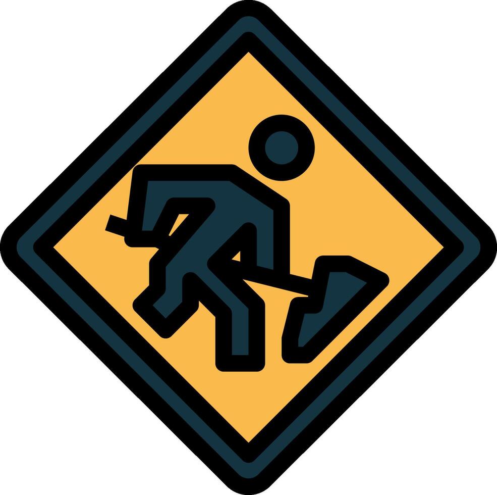 A yellow and black sign with a man carrying a shovel vector