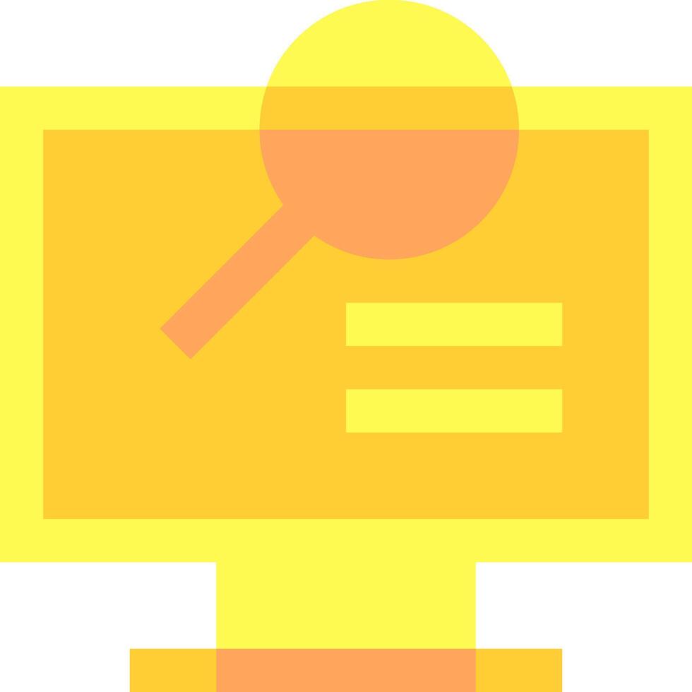 A yellow computer monitor with a magnifying glass vector
