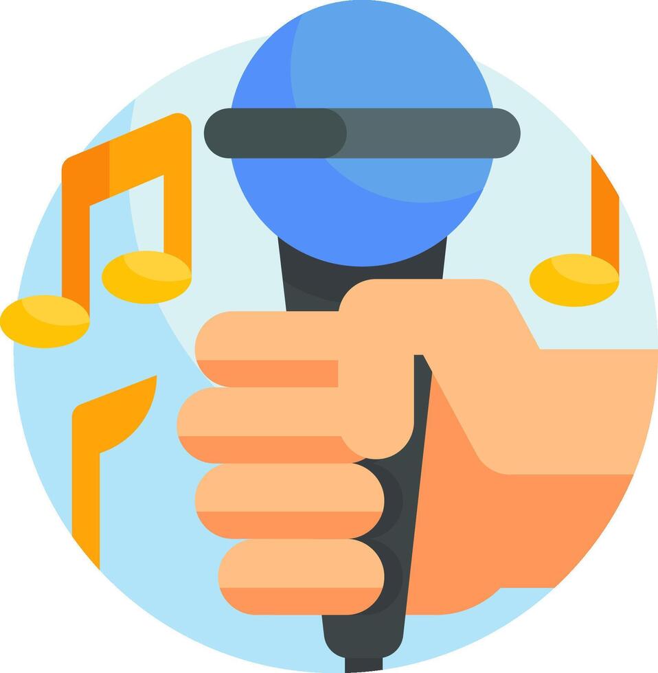 A hand holding a microphone and music notes vector