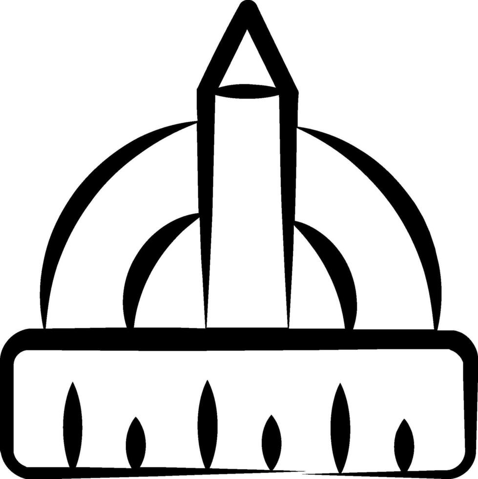 A black and white drawing of a building with a tower vector