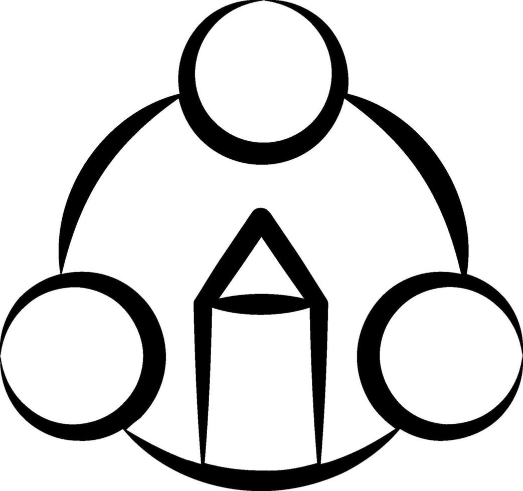 A black and white logo of a circle with three people vector