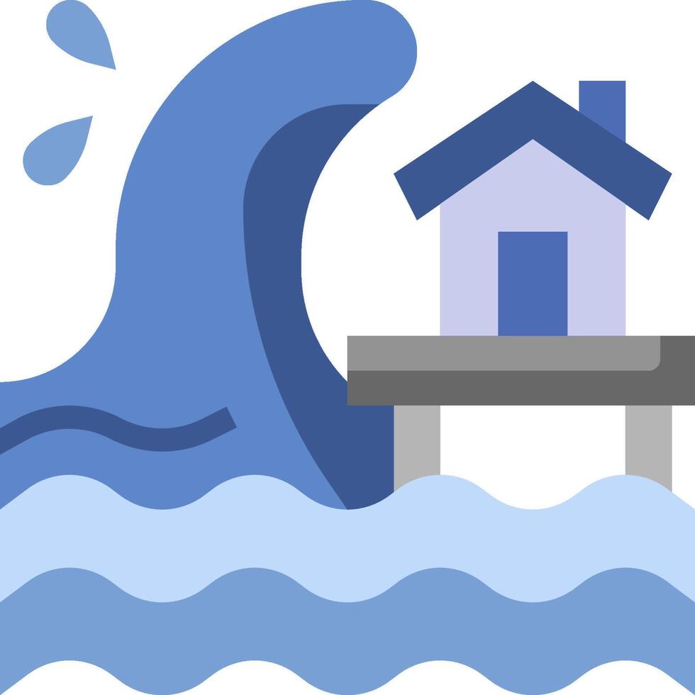 A house on a pier with a wave coming in vector