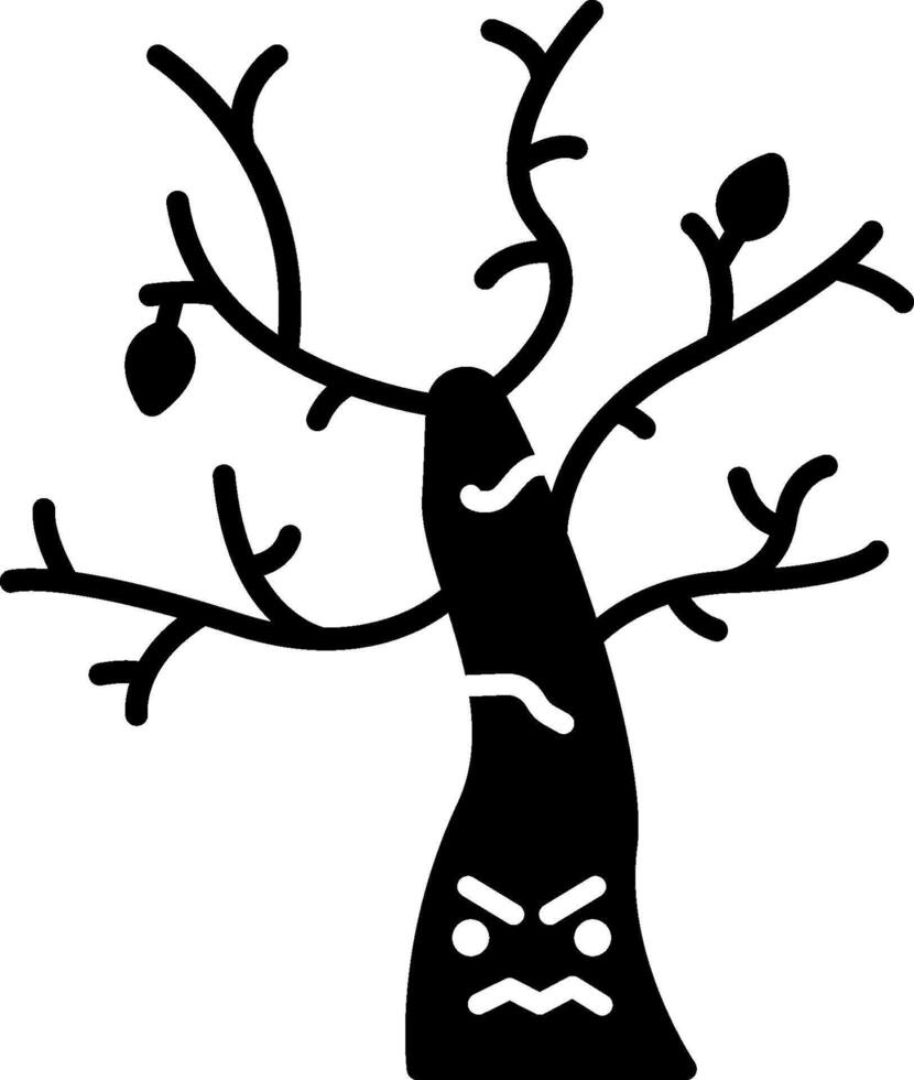 A black and white drawing of a tree with a face vector