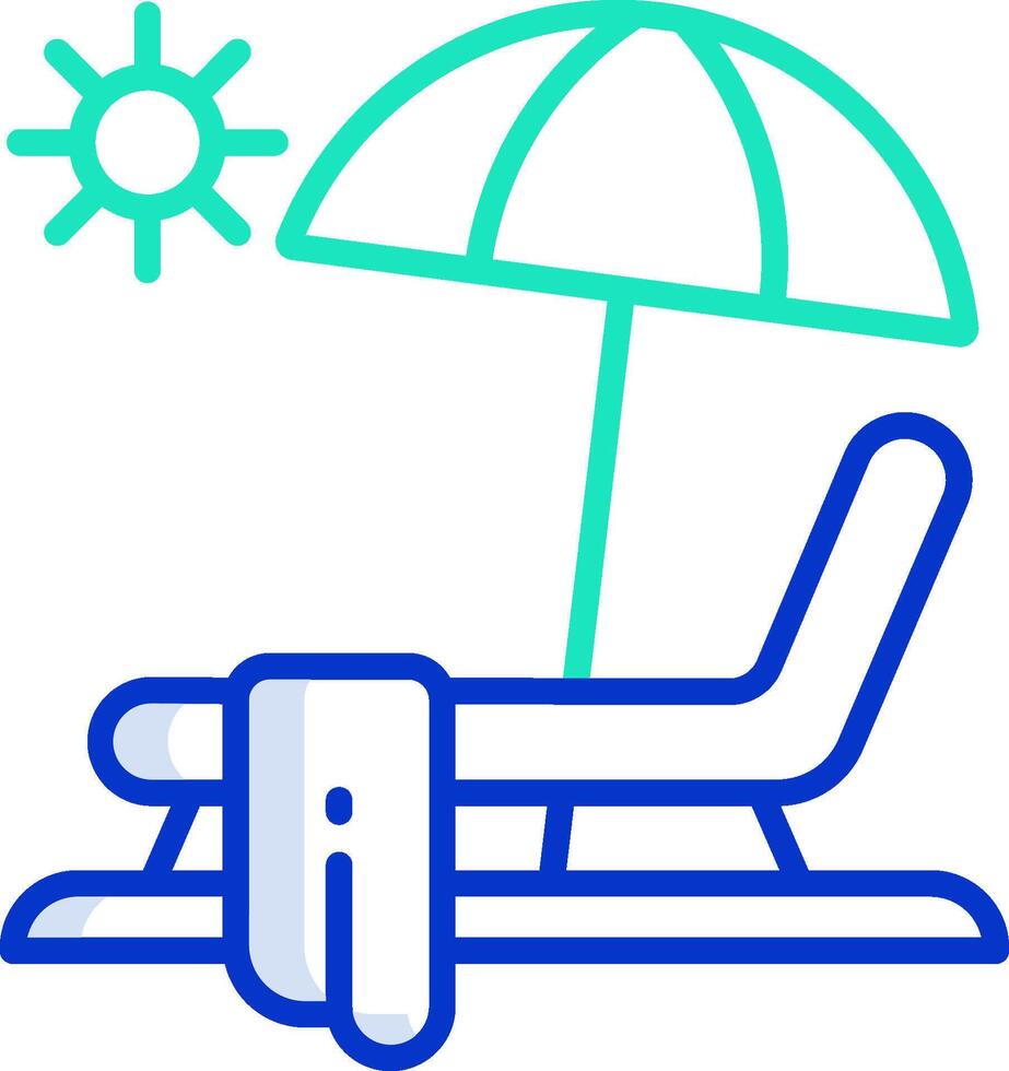 A beach chair with an umbrella and a towel vector