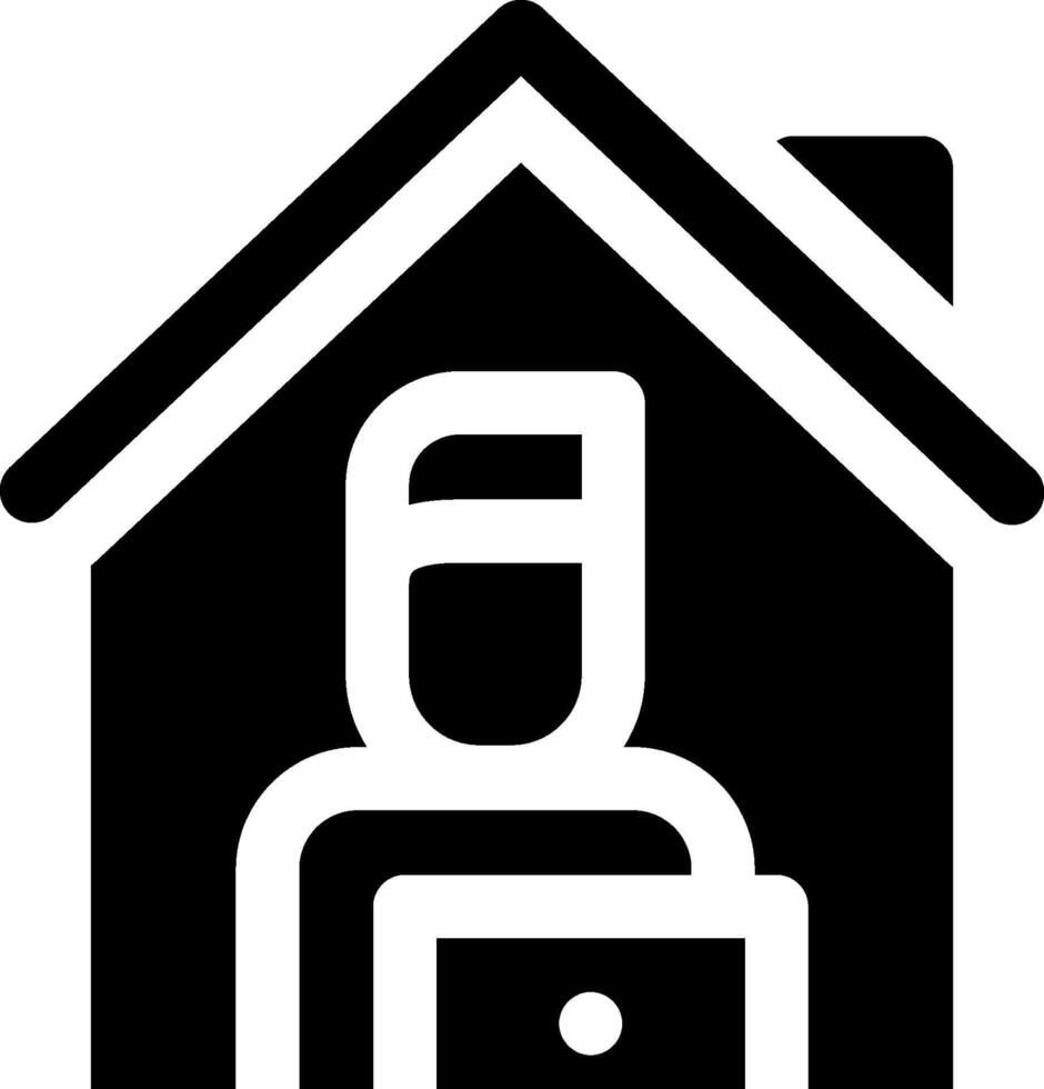 A black and white icon of a person in a house vector