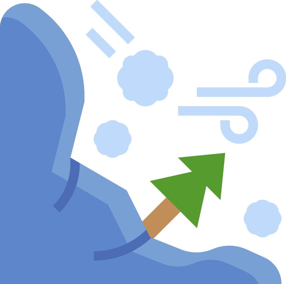 A cartoon illustration of a snowman with a green arrow vector