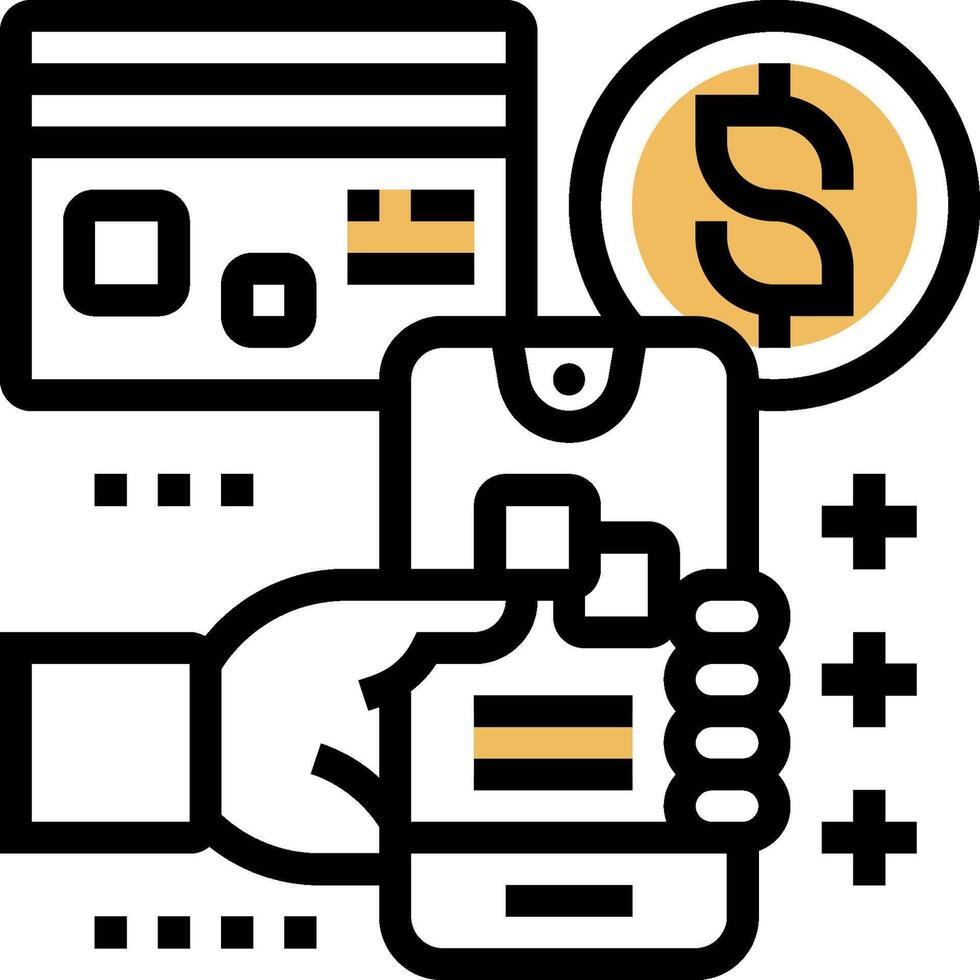 A hand holding a phone and a credit card vector