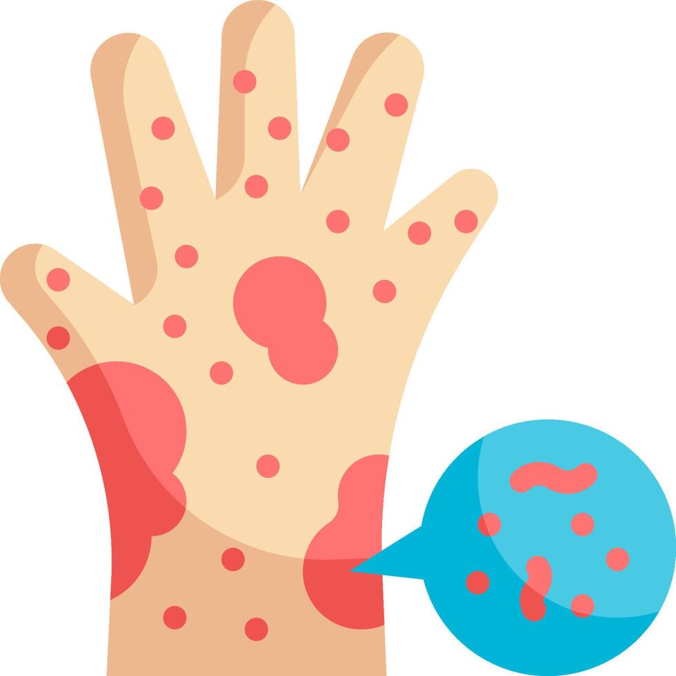 A hand with a red spot on it and a speech bubble vector