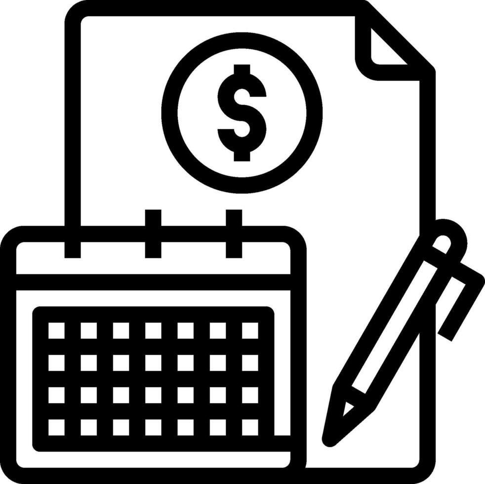 A calendar and pen icon with a dollar sign vector