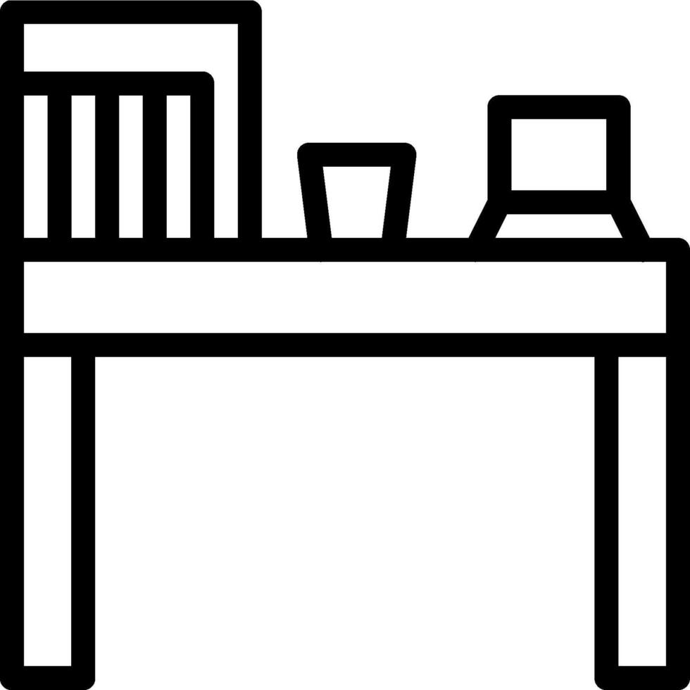 A black and white image of a desk with a chair vector