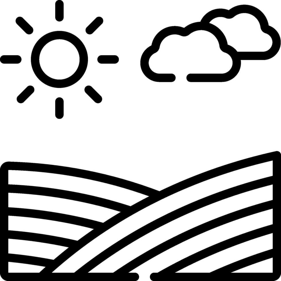 A black and white image of a field with sun and clouds vector