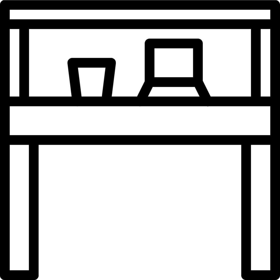 A black and white drawing of a desk with a laptop vector