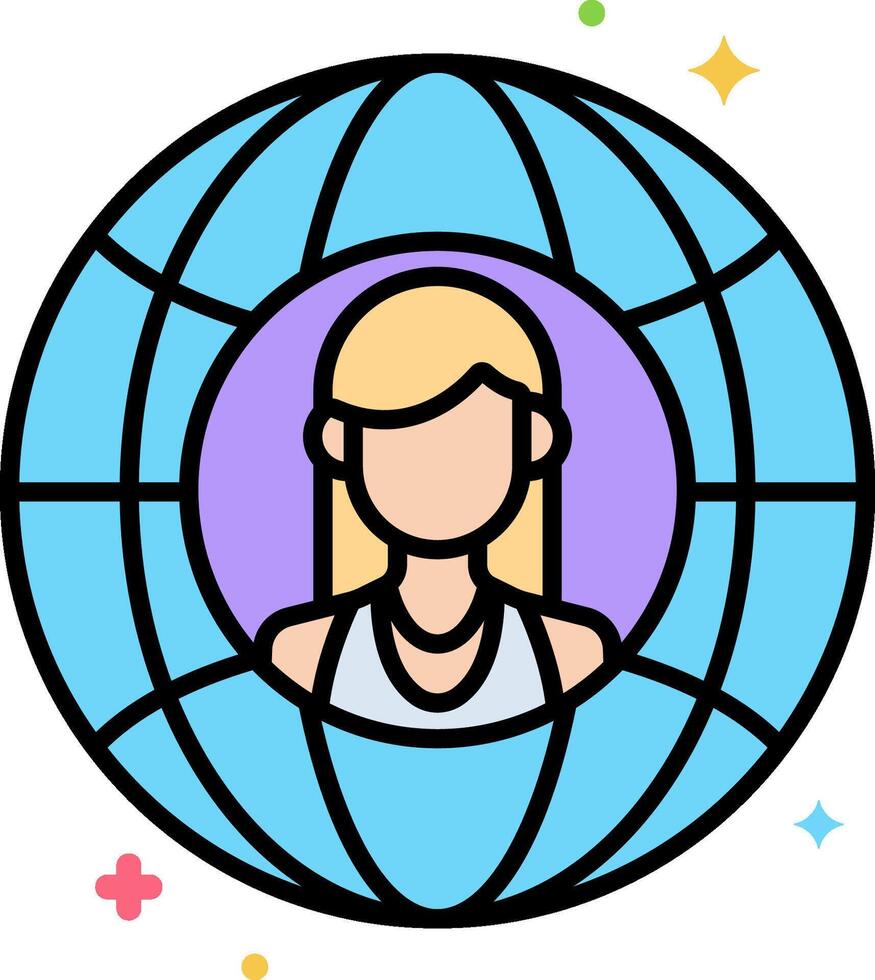 A woman in a globe icon vector