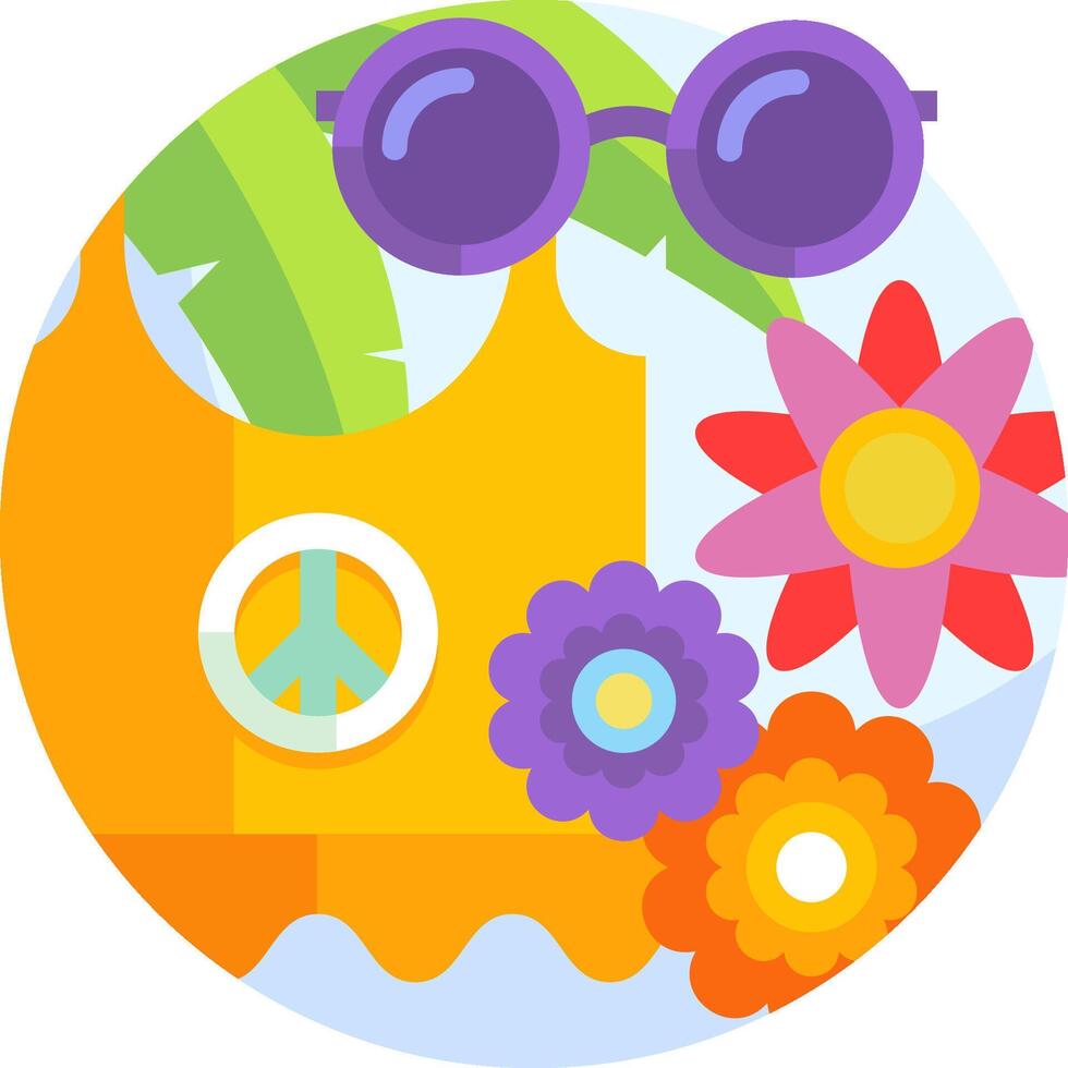 A colorful illustration of a flower, sunglasses and a peace sign vector