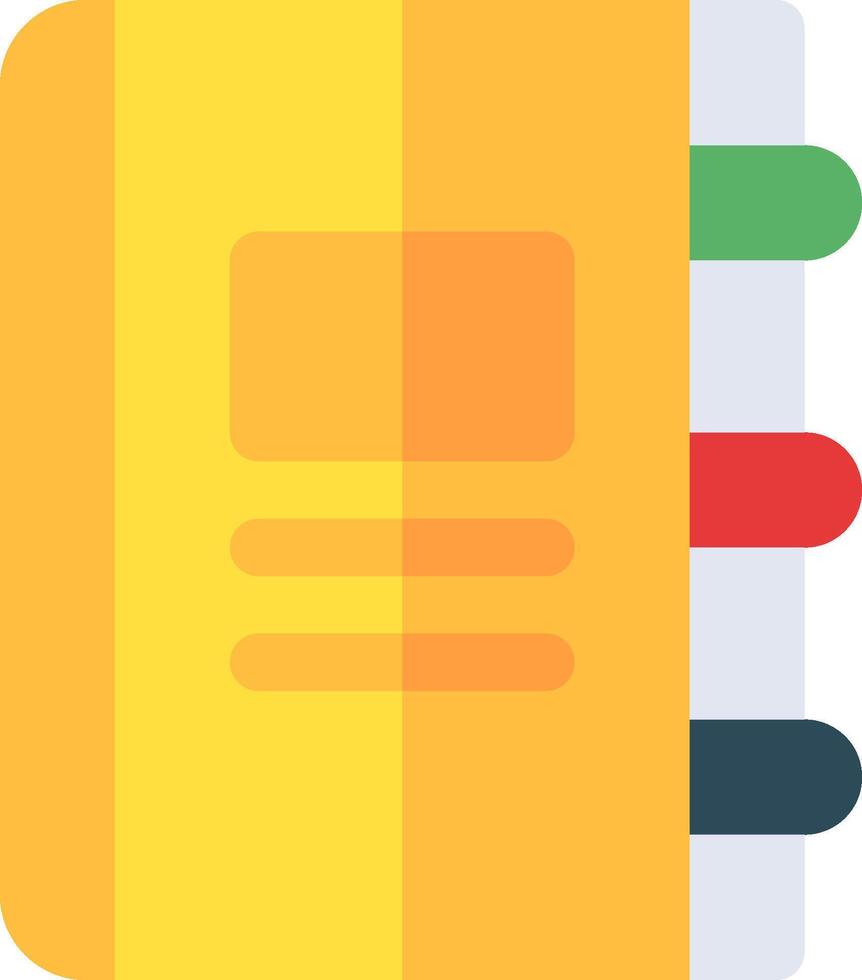 A yellow notebook with four pens on it vector