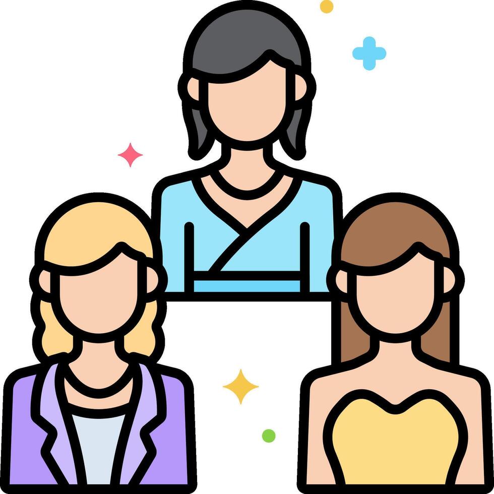 Three women in different colors are shown in an icon vector