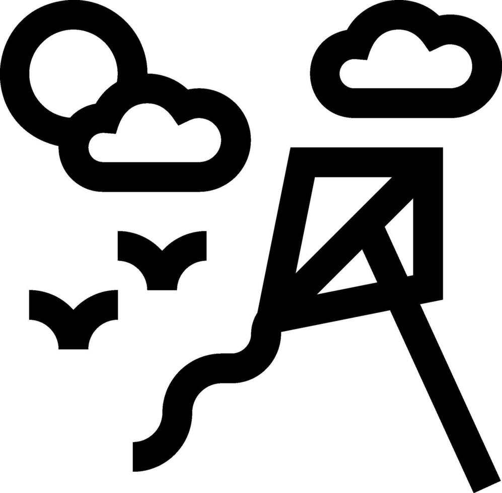 A black and white illustration of a kite flying in the sky vector