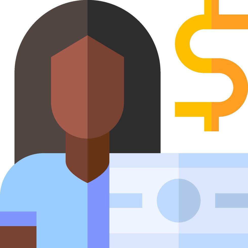 A woman holding a check and a dollar sign vector