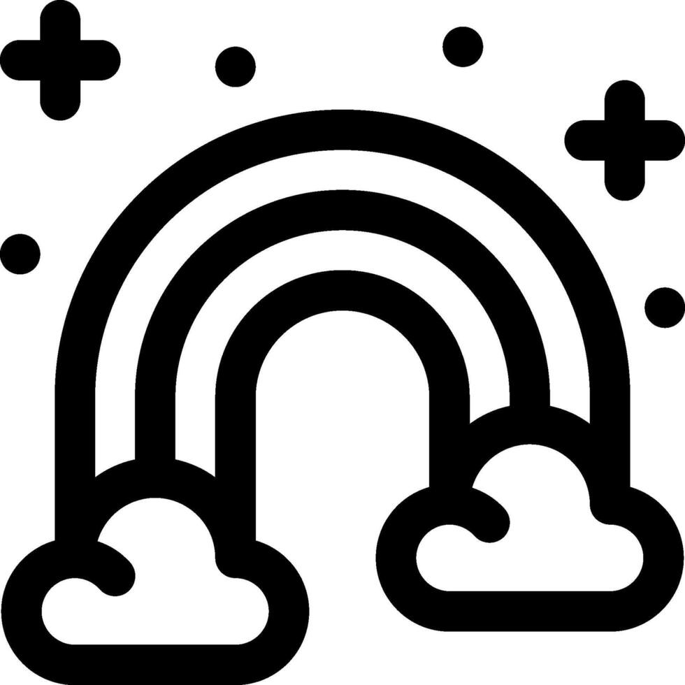A black and white illustration of a rainbow and clouds vector
