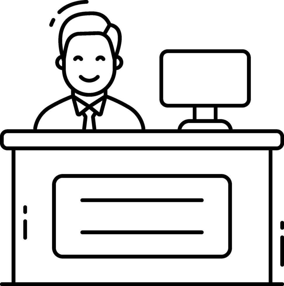 A man at the desk with a computer and a monitor vector