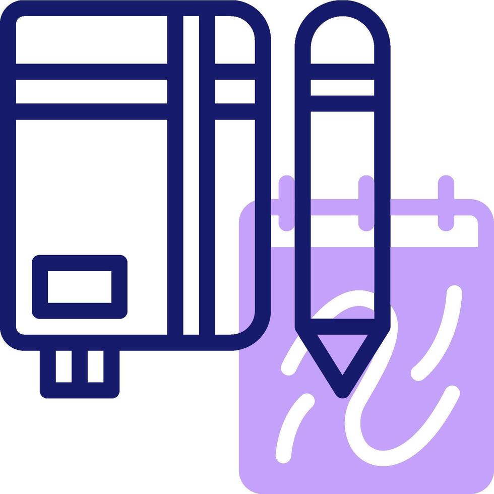 A purple notebook and pen next to a calendar vector