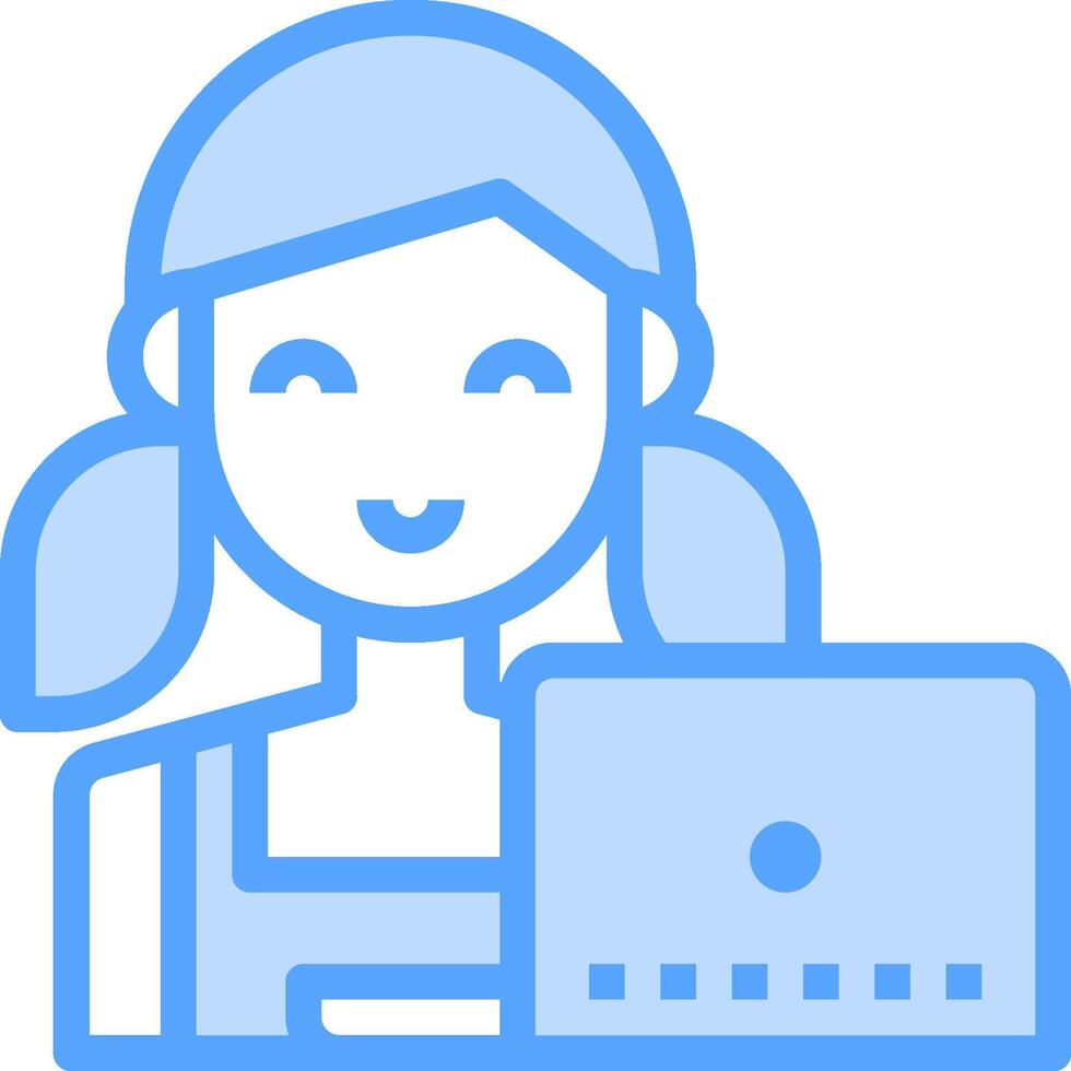 A woman with a laptop and a blue background vector