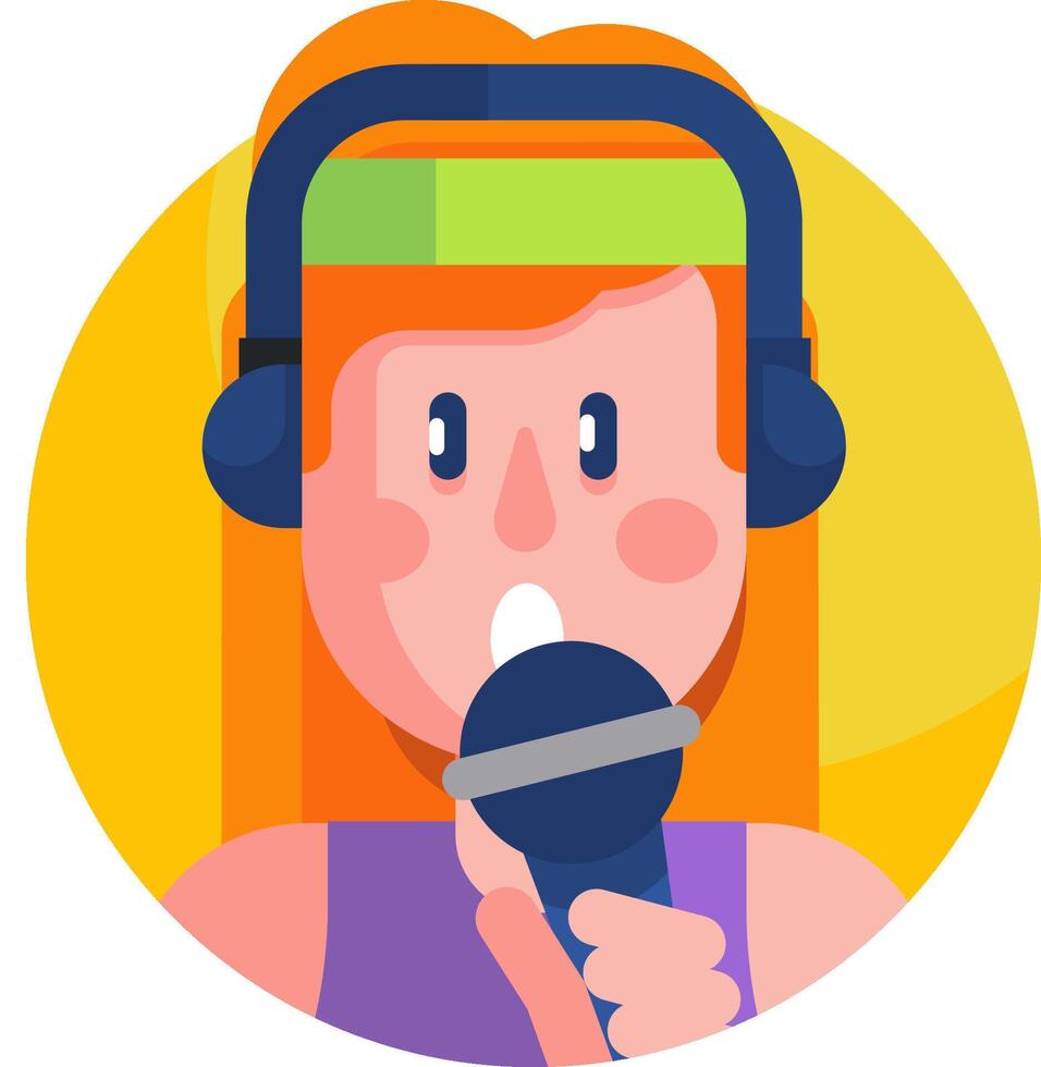 A cartoon girl with headphones on holding a microphone vector