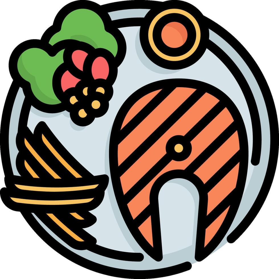 A plate with food and vegetables on it vector