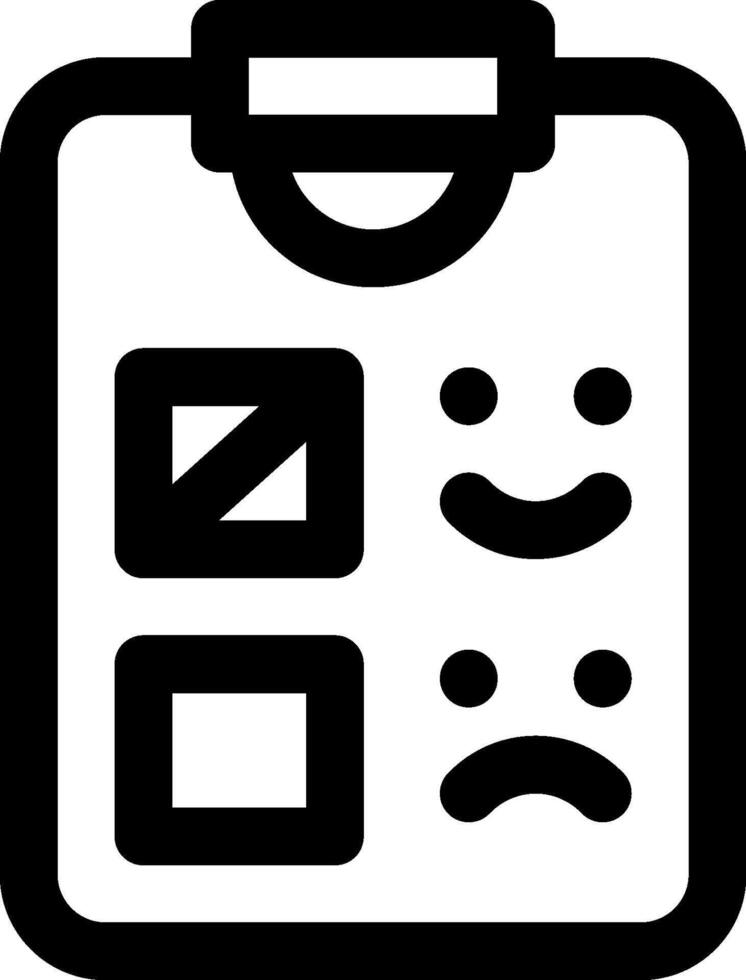 A black and white icon of a clipboard with a smiley face vector