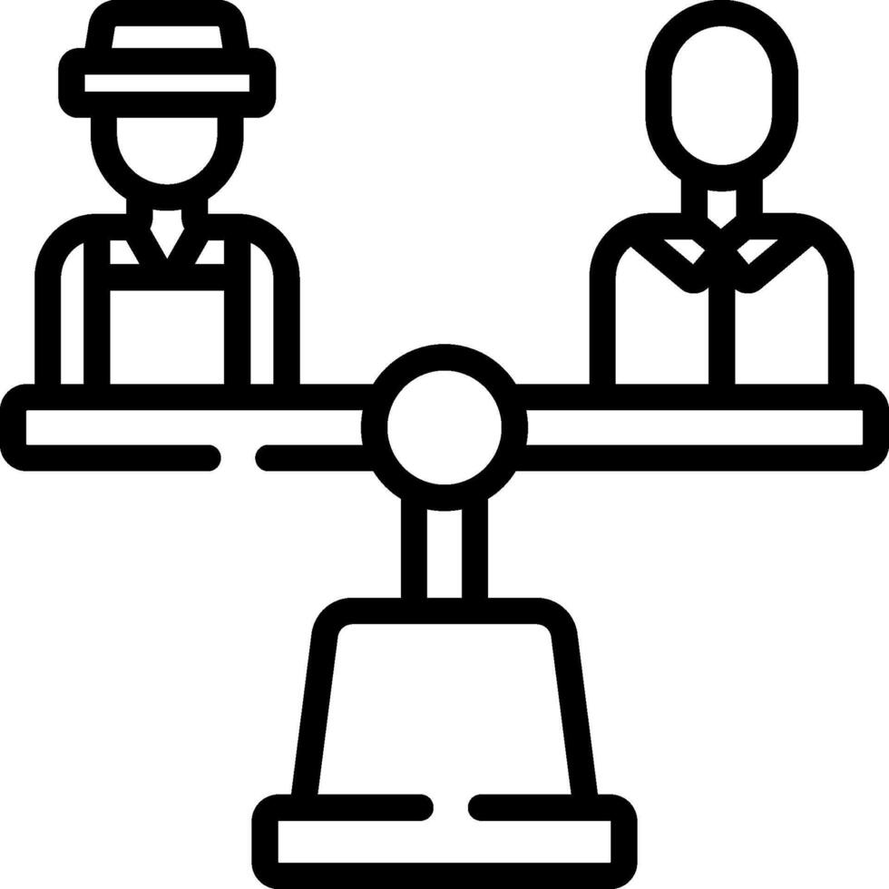 A black and white illustration of two people on a balance vector