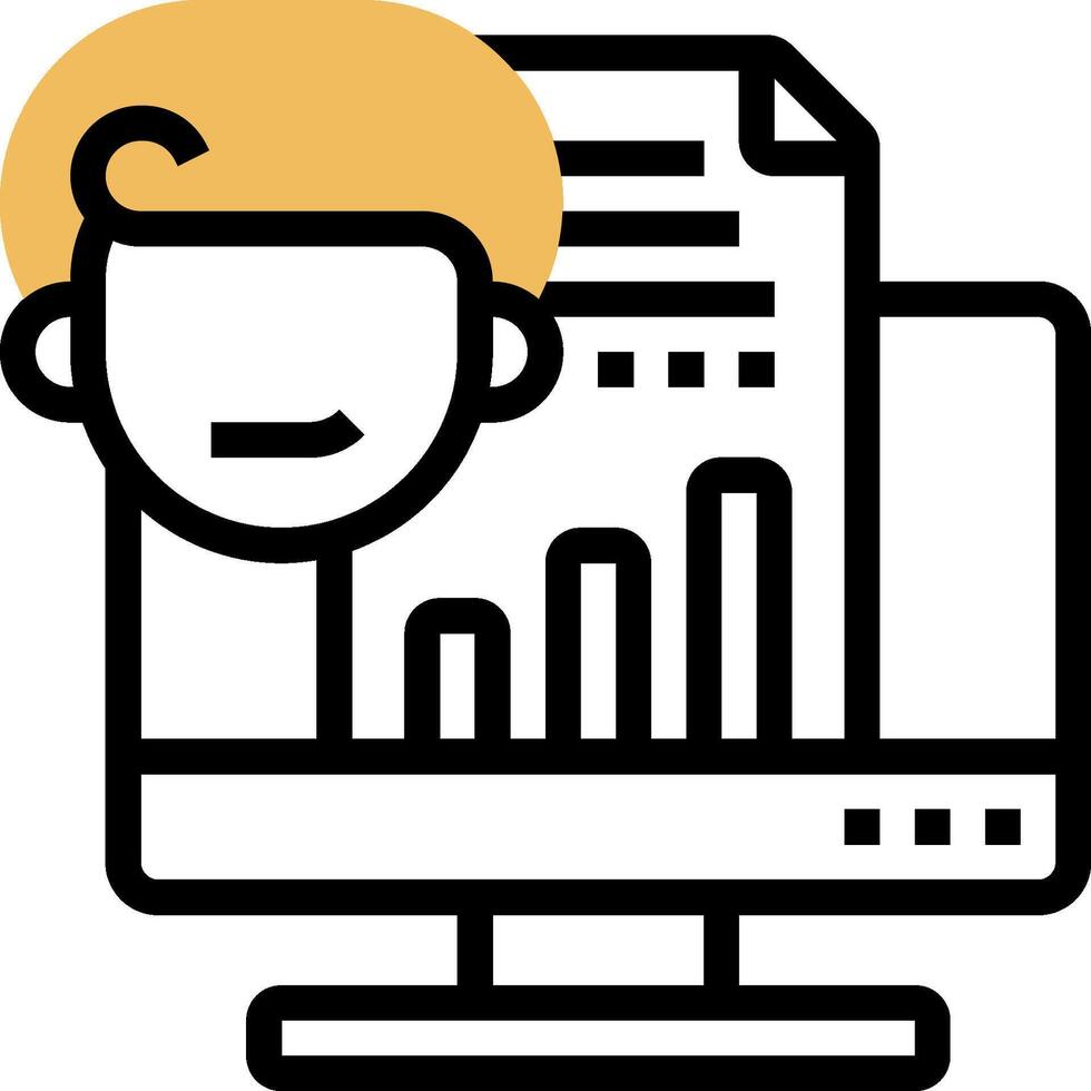 A person sitting in front of a computer with a chart on it vector