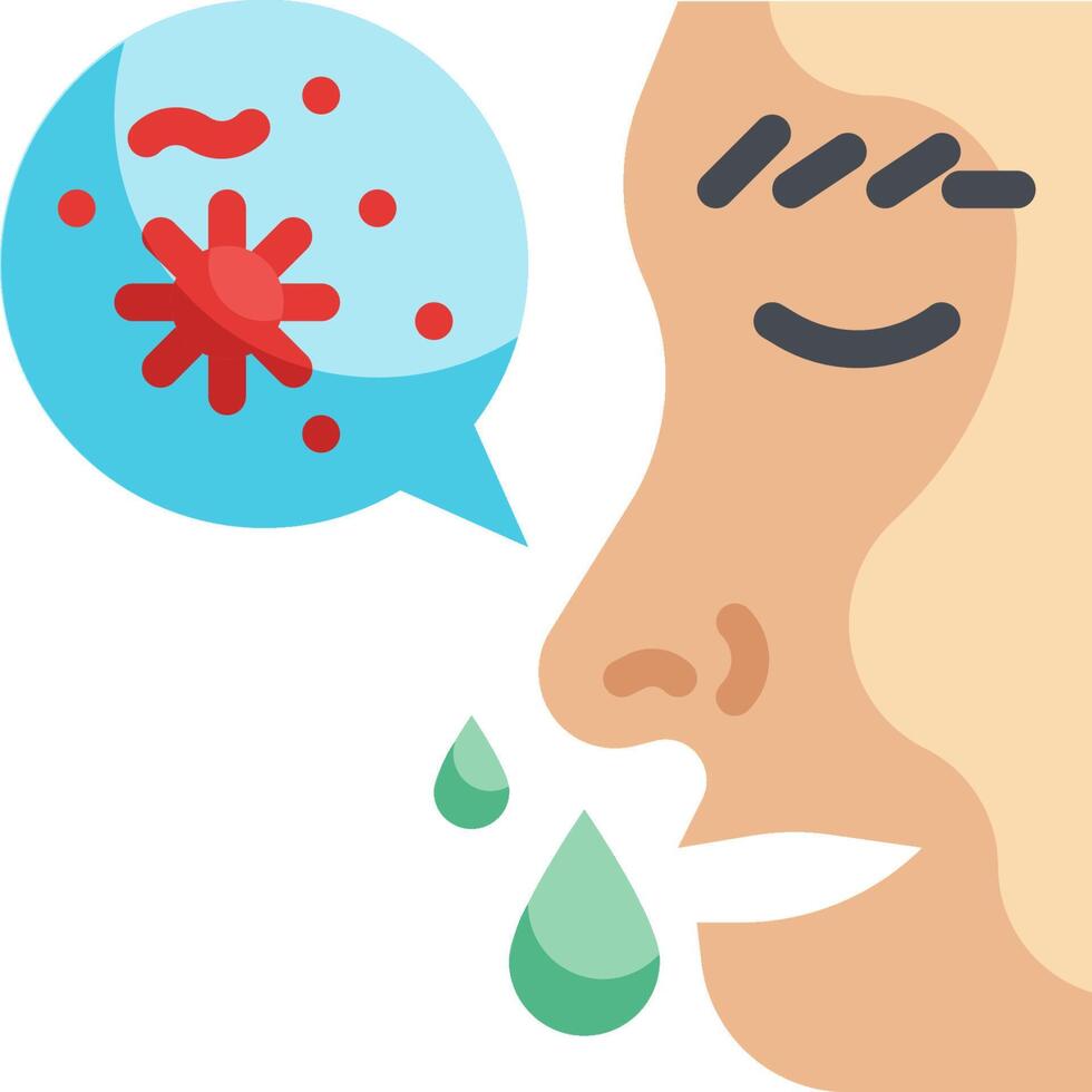Illustration of a person with a cold and a speech bubble with a red and green virus vector